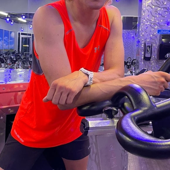 UNDER ARMOUR MEN NEON ORANGE REFLECTIVE SILVER HEATGEAR TANK TOP VEST SHIRT JOCK - Picture 10 of 15